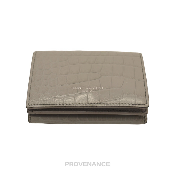 🔴 Saint Laurent Paris SLP Compact Snap Card Wallet - Gray Croc Leather - Picture 5 of 10
